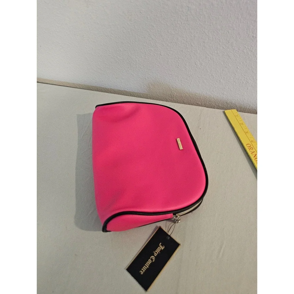 Juicy Couture Pink Saffiano Cosmetic Bag Makeup Pouch Gold Logo New